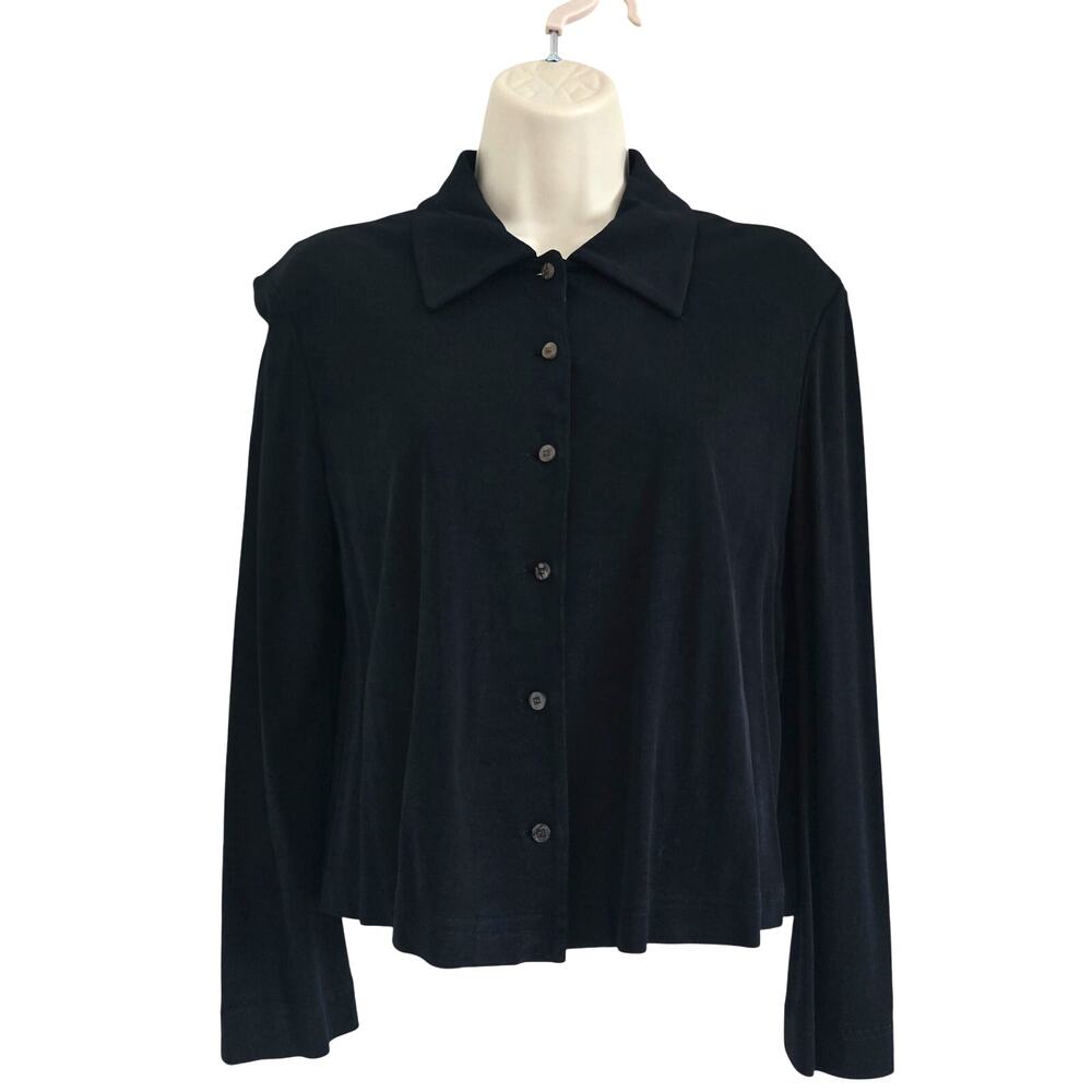 Vintage Fendi Polo Shirt Size 40/ M FF Logo Button Black Long Sleeve Cropped